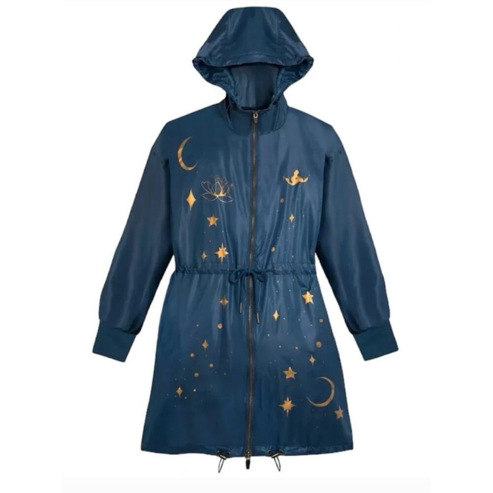 Disney Parks Aladdin Princess Jasmine Blue and Gold Lightweight Hooded Raincoat